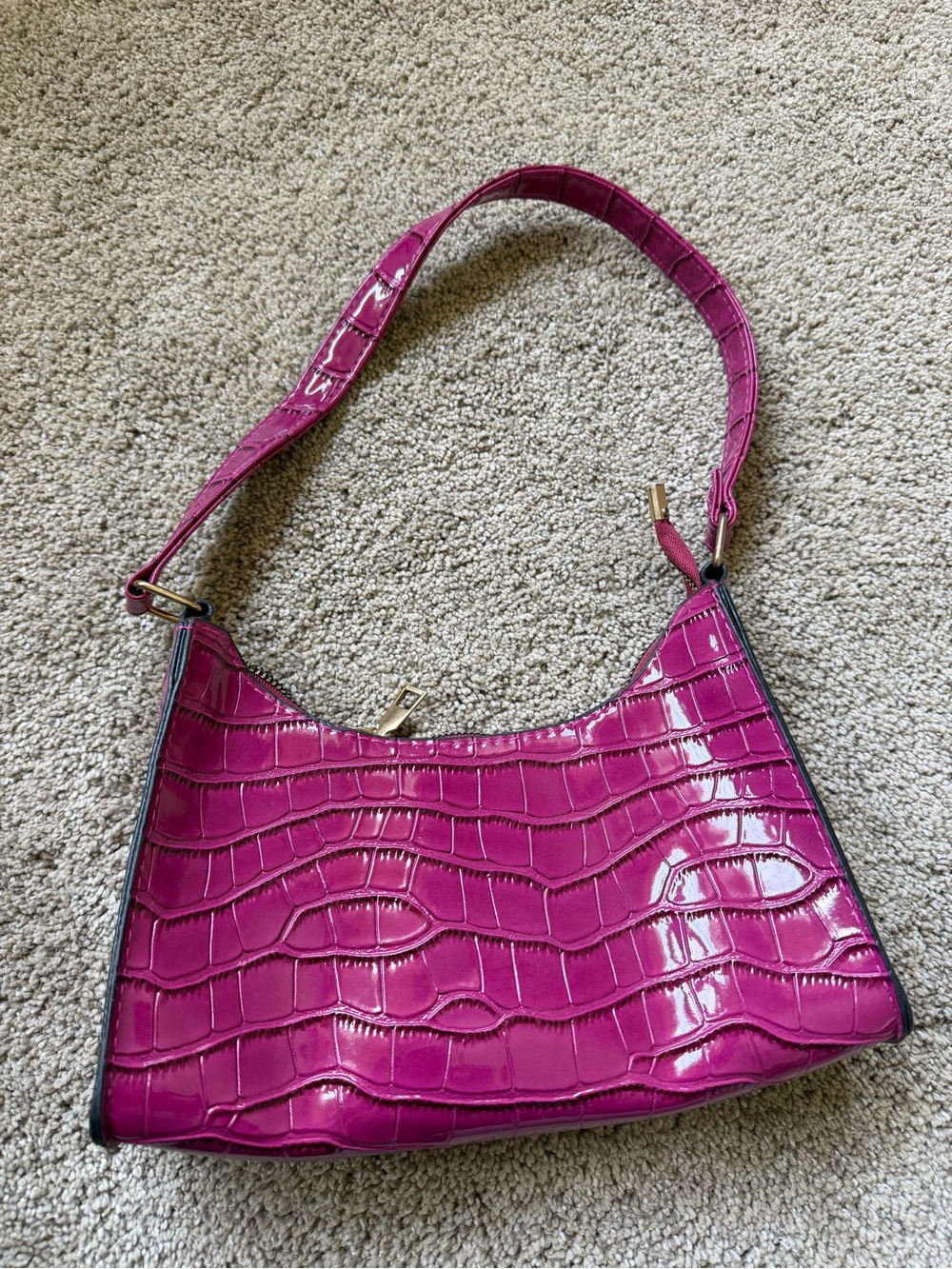 Fuchsia Croc-Embossed Shoulder Bag
